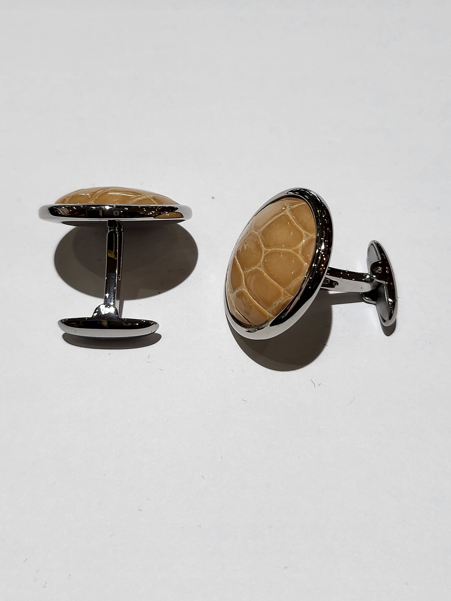 Silver Tn Tan Genuine Alligator Cufflinks