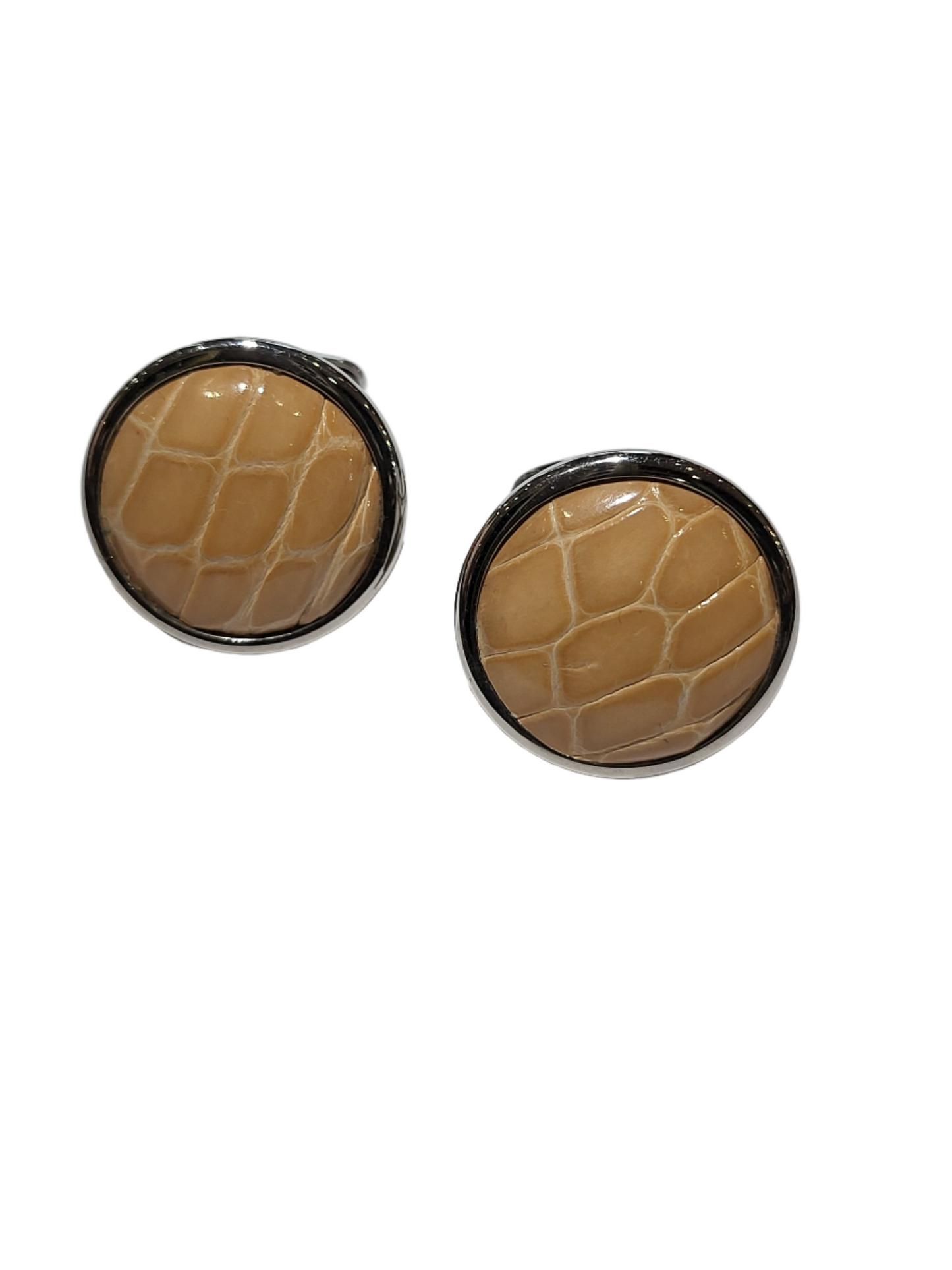 Silver Tn Tan Genuine Alligator Cufflinks