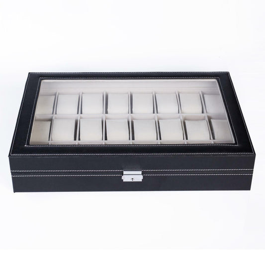 Black Leather Contrast Stitch Watch Case 24 pack