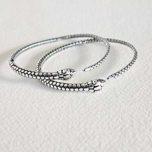 Bisjoux - Silver snake serpent cuff bangle bracelet handmade