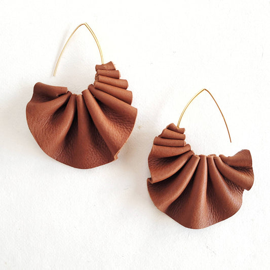 Pleated leather hoop earrings your choice of color