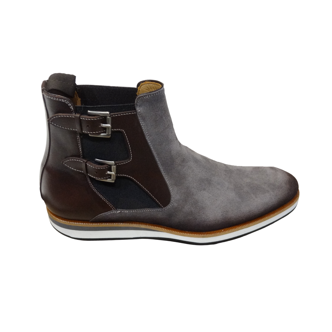 Mezlan Custom Monk Strap Boot Shoe Gray Fades to Brown Wedge Vibram Sole