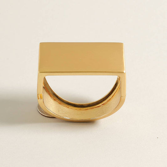 Fashion City - Square Matte Gold Hinged Rectangular Cuff Bangle