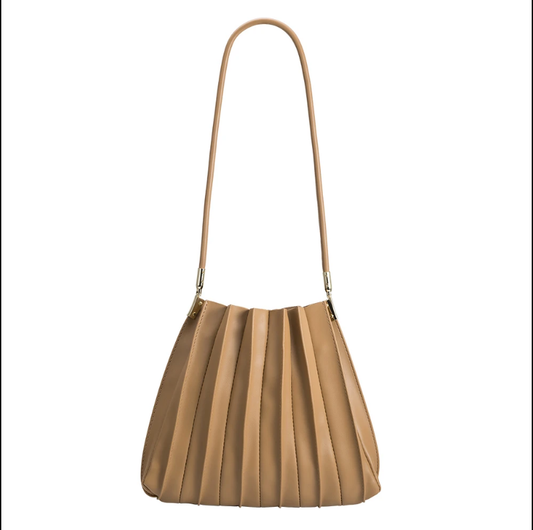 Carrie Pleated Vegan Shoulder Bag in Taupe