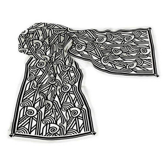 Deco Black & Ivory Crêpe de Chine Scarf
