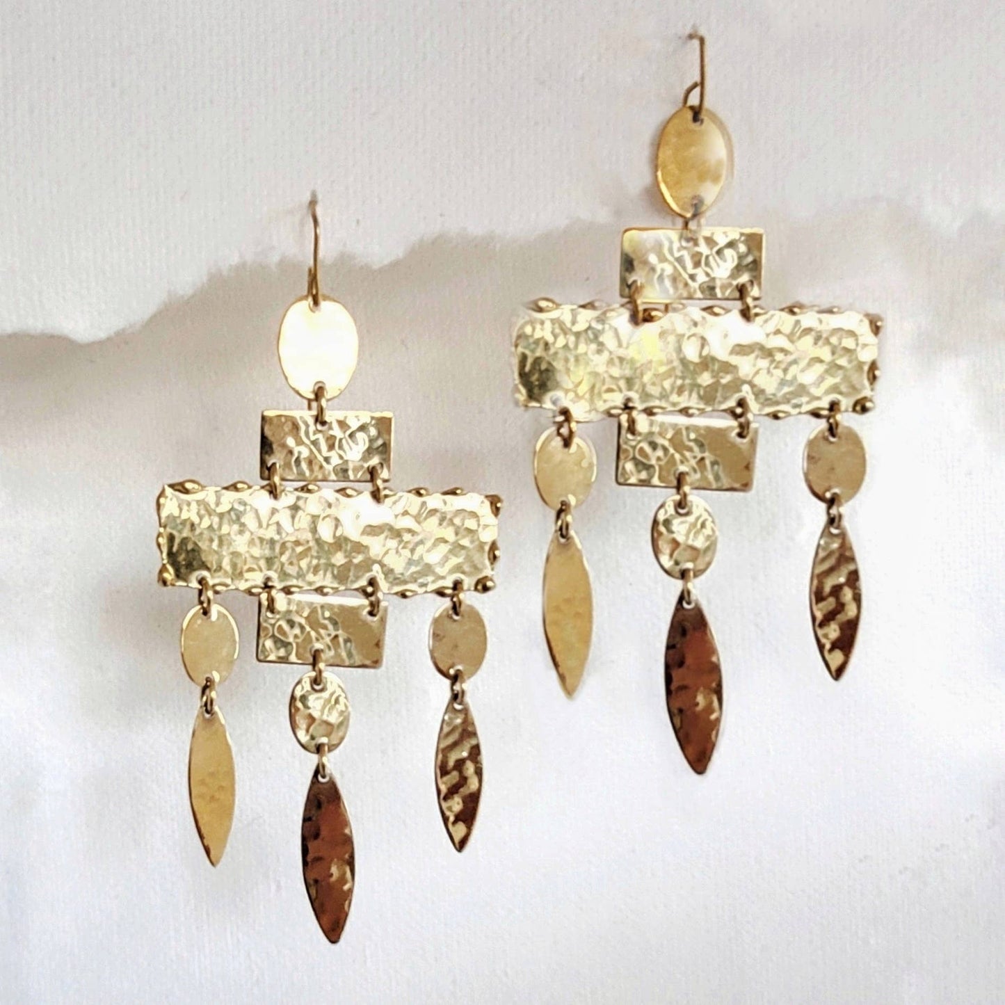 Hammered brass chandelier big earrings Bisjoux exclusive