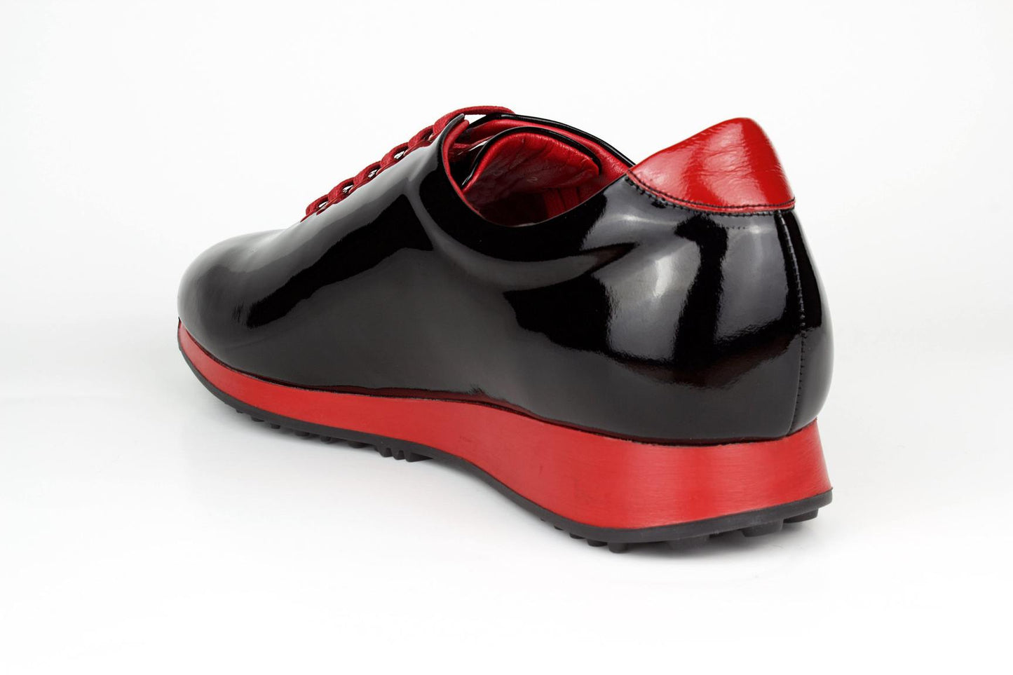 Sepol Shoes Black Patent Leather Red Accent Sneaker