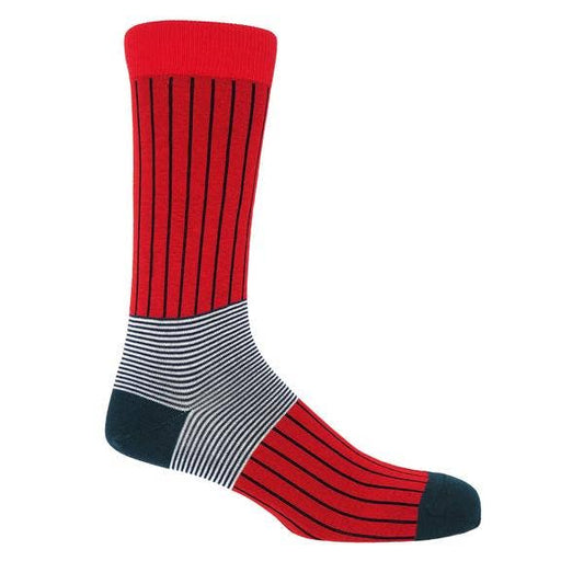 Peper Harow - Oxford Stripe Men's Socks - Scarlet