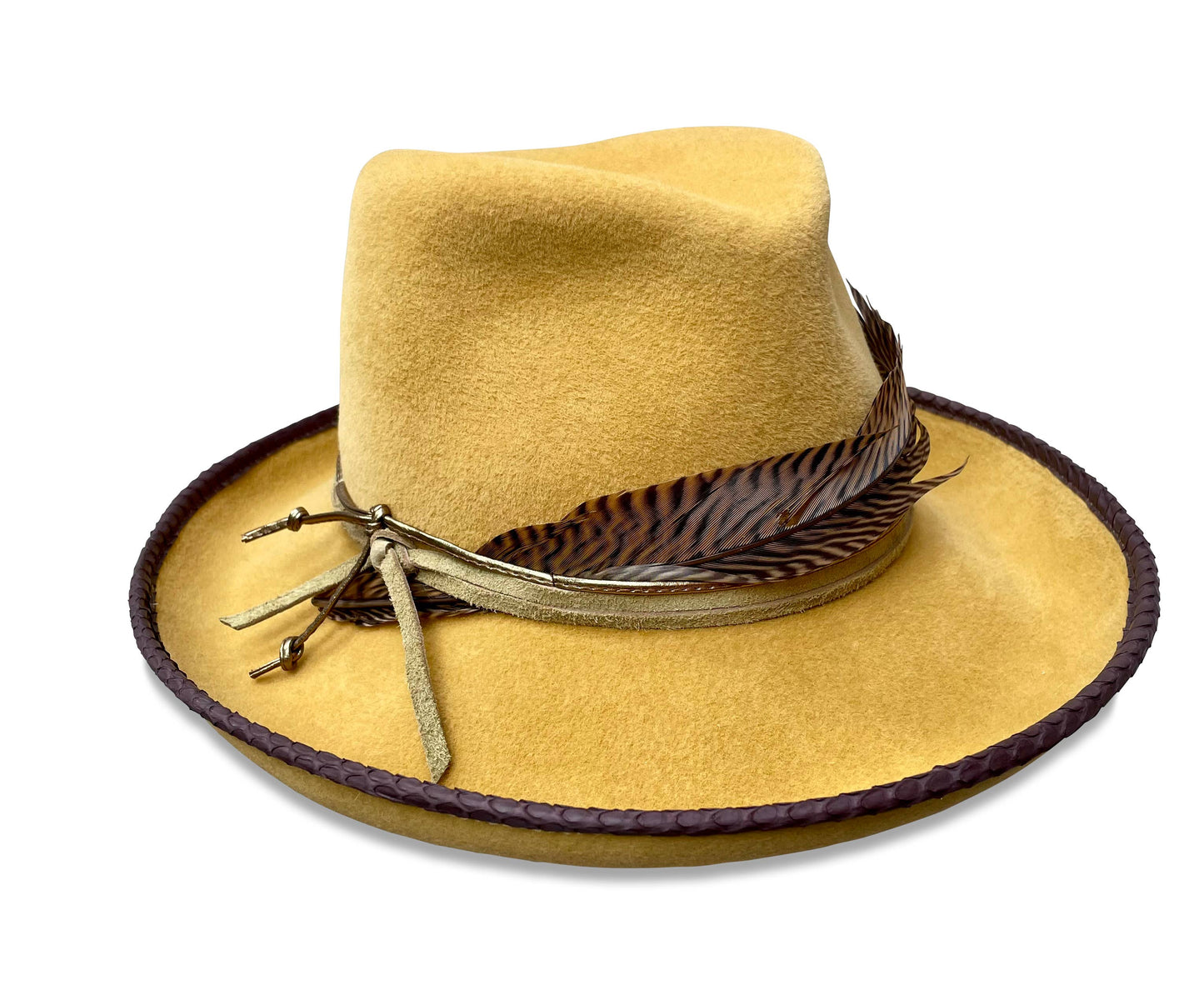 Cha Cha's House of Ill Repute - Seer Woman Mustard Brown Trim Brim Feather