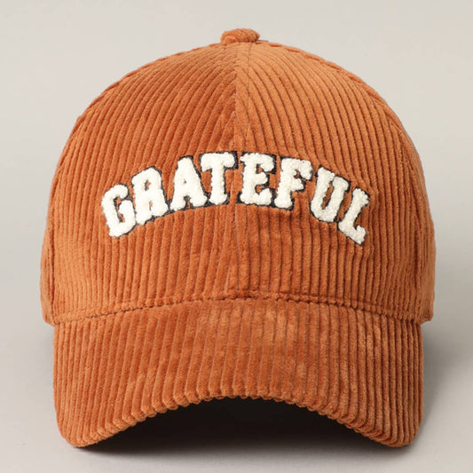 Fashion City - GRATEFUL 3D Orange Embroidered Corduroy Baseball Cap