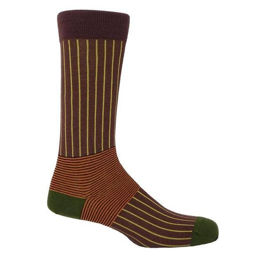 Peper Harow - Oxford Stripe Men's Socks - Brown