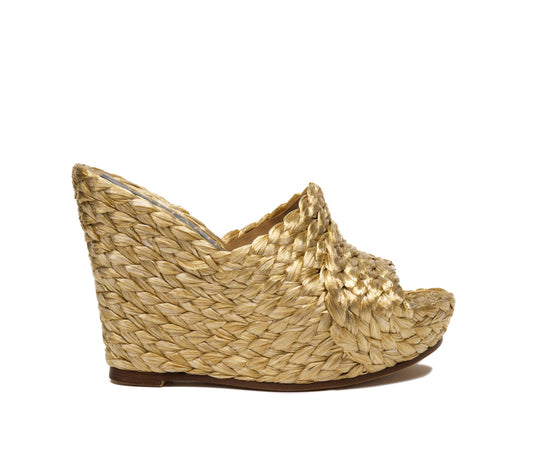 SS- KATE, cuña de rafia brillante oro
