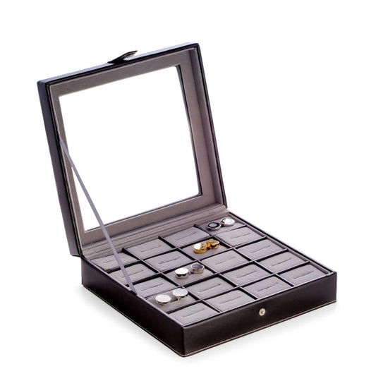 BeyBerk International - 20 Cufflink Box - Black Leather