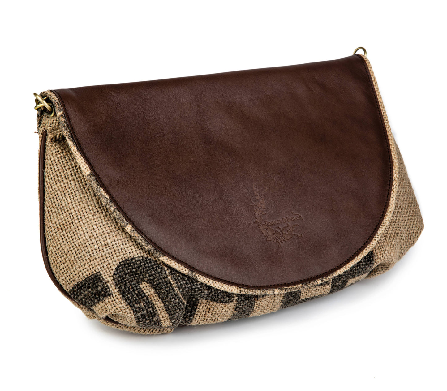 flowers & leaves - Coffee Burlap Shoulder Bag: O/S / BROWN