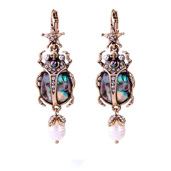 Crystal Encrusted Scarab Amulet Earrings