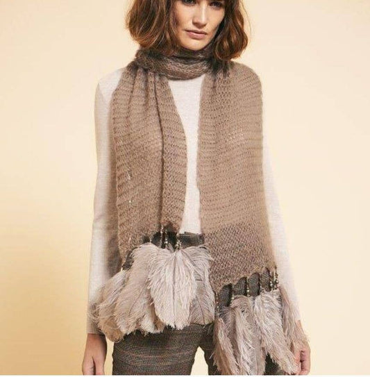 KOLUNTU - LYNX Mohair Scarf with Ostrich Feathers and Beads