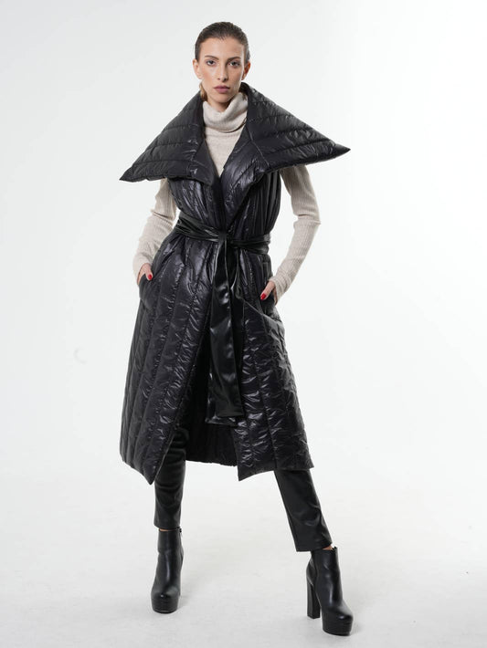 Metamorphoza - Loose Long Sleeveless Coat: L / Black