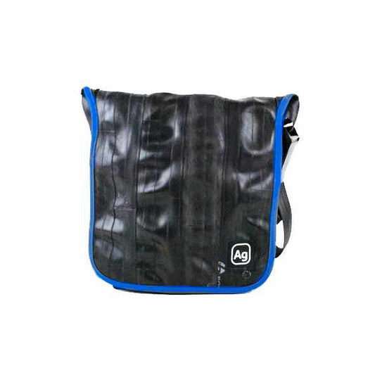 Haversack Satchel Crossbody Messenger Bag Blk Royal Blue Upcycled Bike Innertube