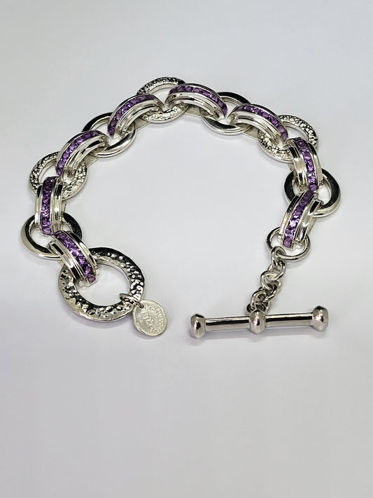 McQueens Custom .925 Hammered Sterling Silver Bracelet Purple Amethyst 9"