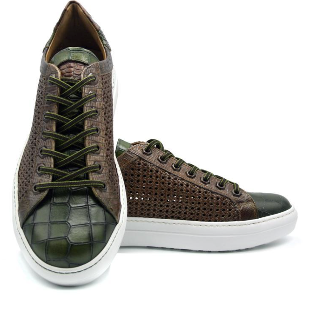 Zelli Sneaker Shoe Green Brown Perforated Leather