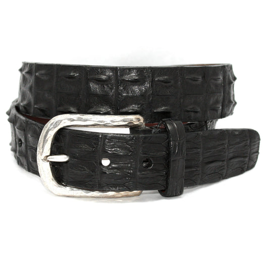 Black Genuine Hornback Crocodile Belt Textured Steel Buckle