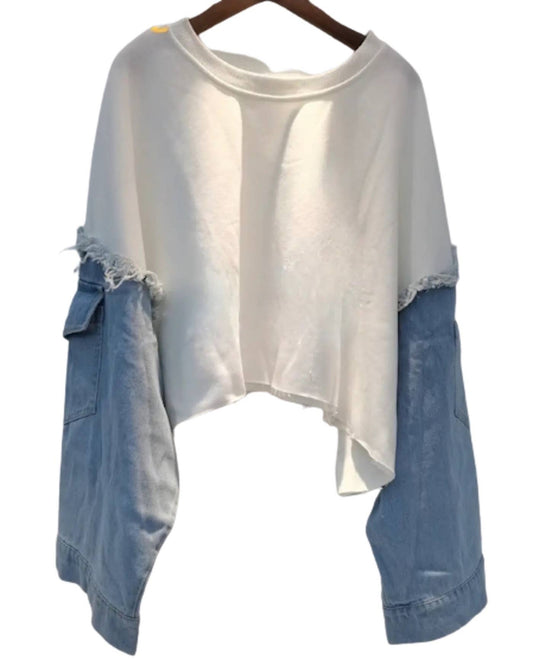 Sweatshirt with Denim Sleeves