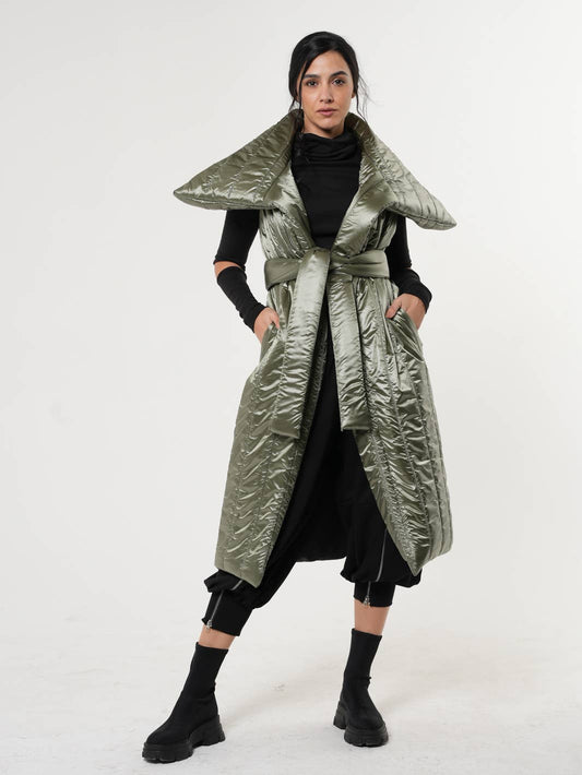 Metamorphoza - Loose Long Sleeveless Coat: M / Green