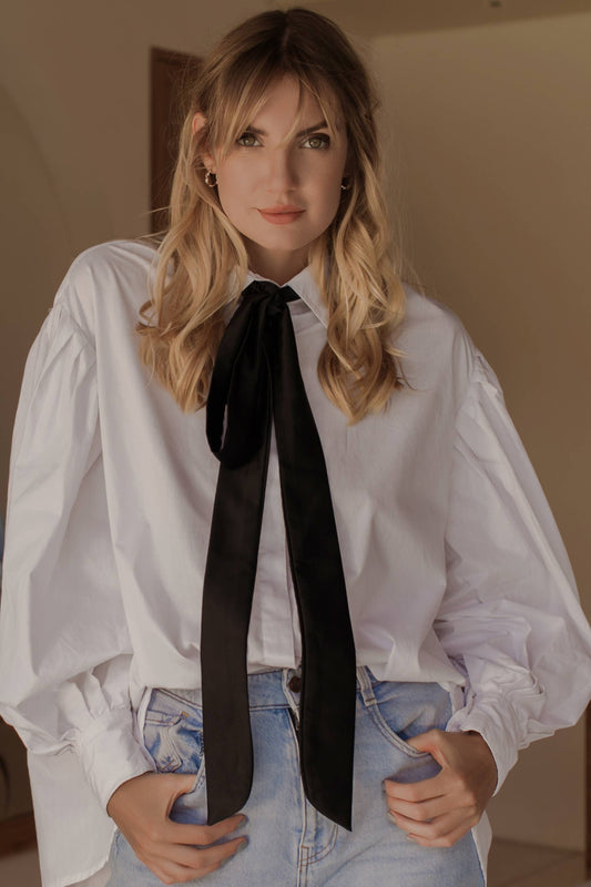 Merci Balloon Sleeve Oversized Shirt - White