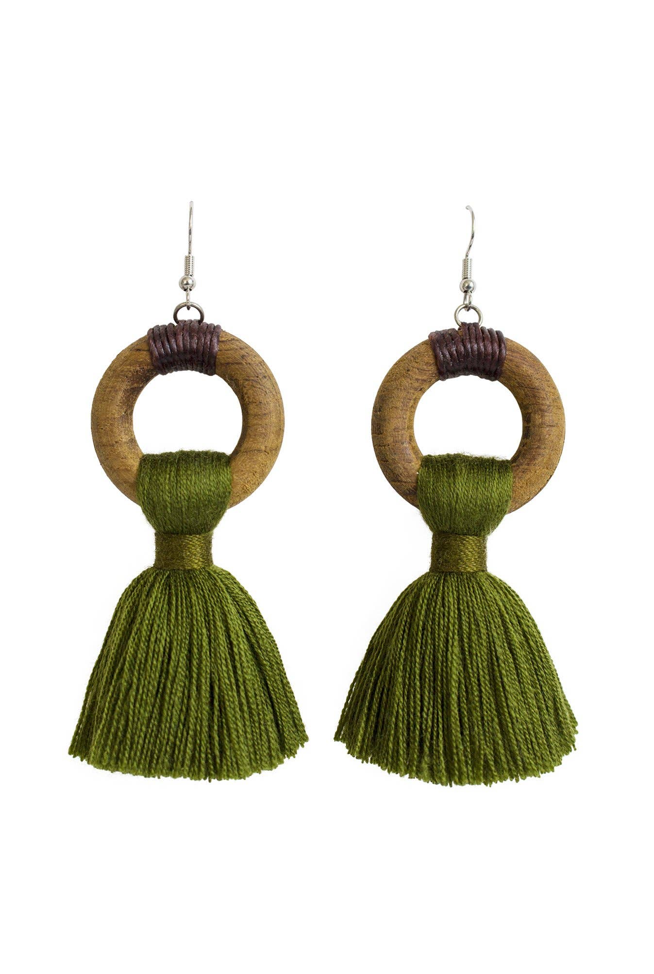 Wooden Hoops Earrings Green