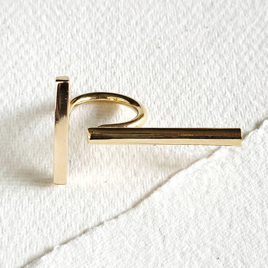 Bisjoux - Brass bold designer double bar ring handcrafted Bisjoux