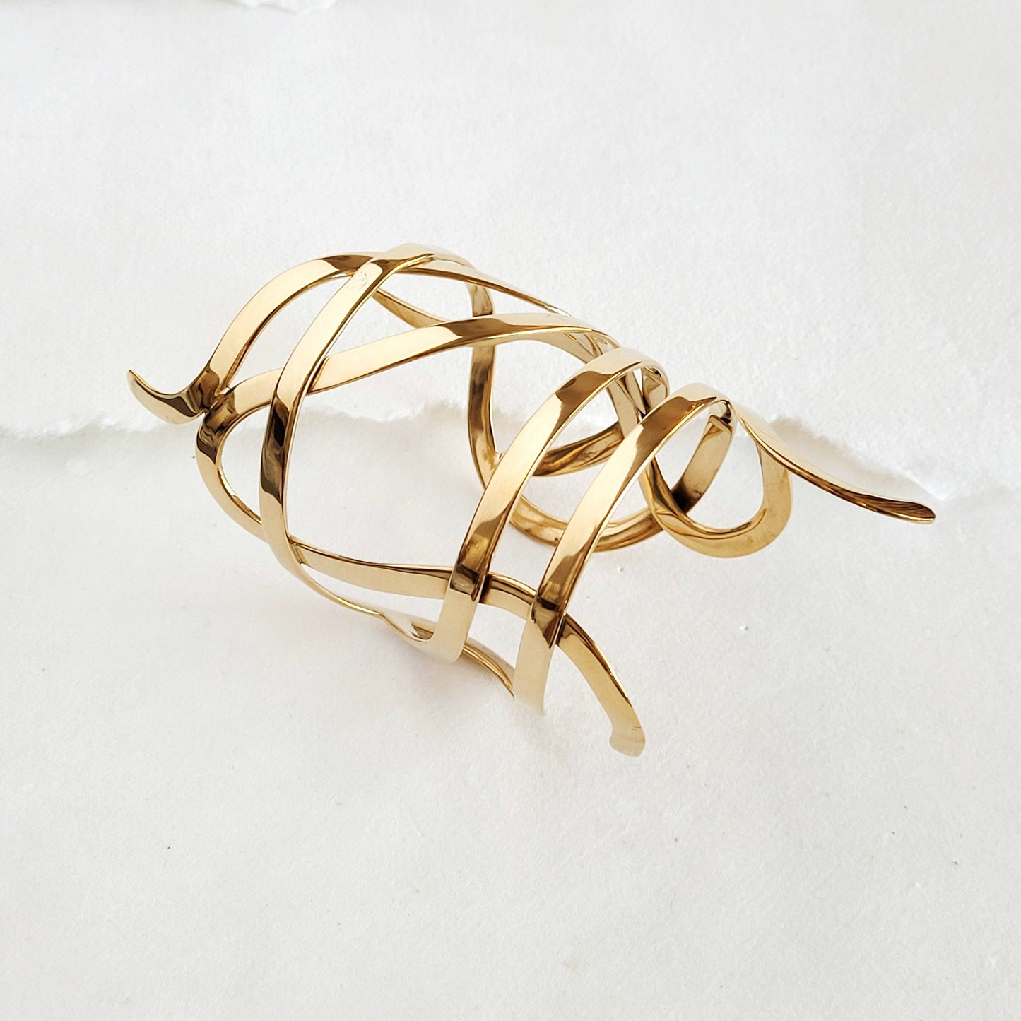 Brass cuff Tangled Web bracelet big runway designer
