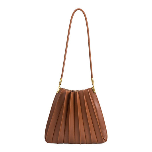 Carrie Pleated Vegan Shoulder Bag in Saddle