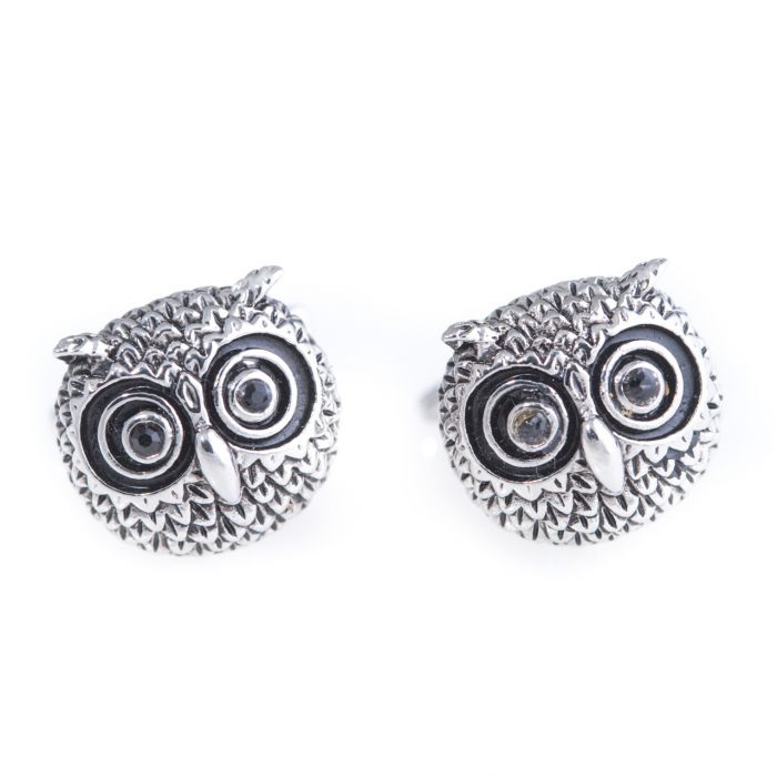 Rhodium Plated Cufflinks with Owl Design.