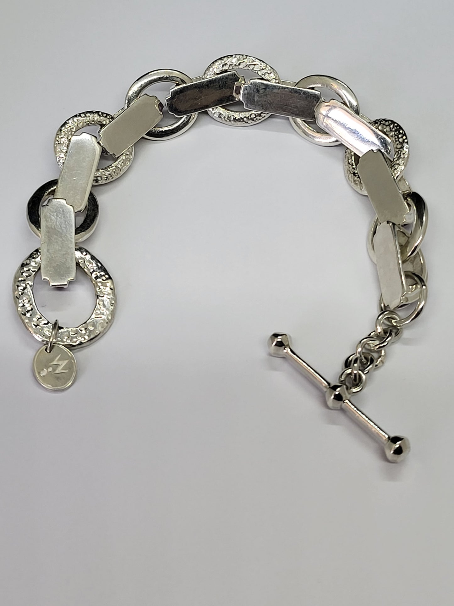 McQueens Custom .925 Hammered Sterling Silver Bracelet Black Spinel Inlay 9"