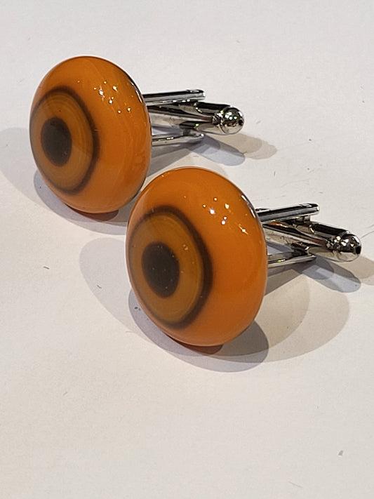 Bespoke Artisan Custom Glass Shirt Cufflinks Orange Brown Bullseye