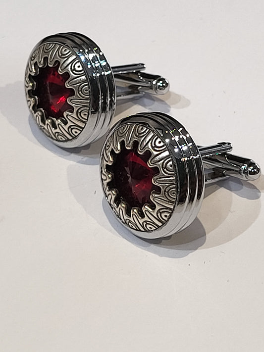 Garnet Red Stone Art Deco Silver Stainless Steel French Cuff Shirt Cufflinks