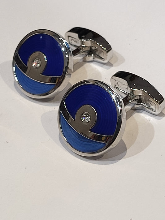 Royal Baby Blue Enamel Austrian Crystal Bling Cufflinks